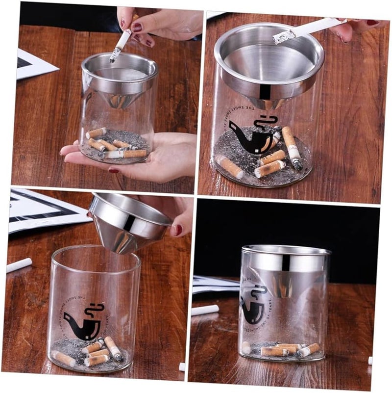 Polished Stainless Steel Funnel Ashtray with Lid Indoor Outdoor Desktop Smoking Accessory - Image 3